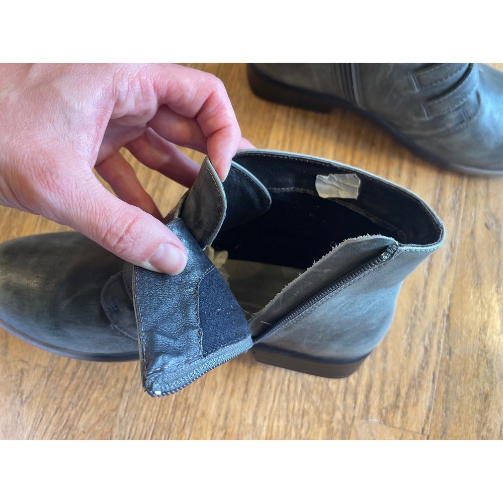 Naot Calima Grey Green Vtg Style Leather Triple Buckle Strap Ankle Boots 39 - Picture 6 of 7